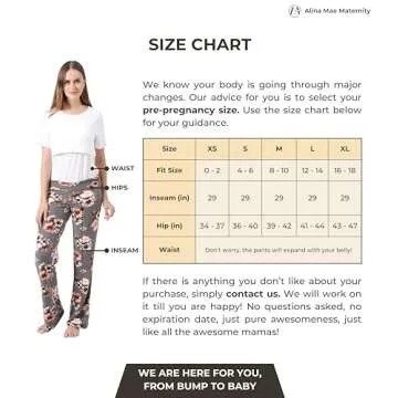 Alina Mae Maternity Women Pajama Pant Stretchy Comfy Wide Soft Palazzo Elastic Pregnancy Lounge Casual PJs (Grey Floral, 12-14)