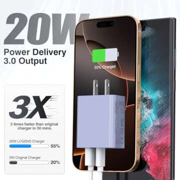 [2 Pack] USB-C Wall Charger, 20W Dual Port QC+PD3.0 Power Adapter, Double Fast Plug Charging Block f...