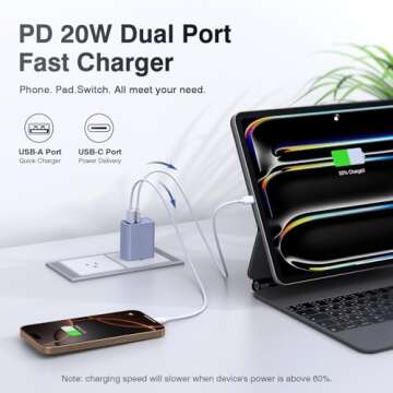 [2 Pack] USB-C Wall Charger, 20W Dual Port QC+PD3.0 Power Adapter, Double Fast Plug Charging Block for Samsung Galaxy S24 S23/S23+/S23Ultra/S22/S22+/S22 FE/Note 20Ultra, iPhone 16/15 Brick Box, Purple