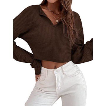 SOLY HUX Women's Casual V Neck Waffle Knit Crop Tops - Stylish & Comfortable