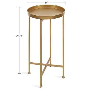 Kate and Laurel Celia Round Metal Foldable Accent Table with Tray Top, Gold