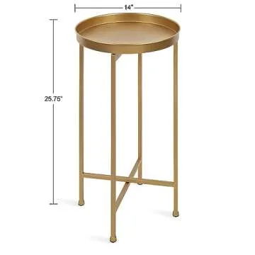 Kate and Laurel Celia Round Metal Foldable Accent Table with Tray Top, Gold