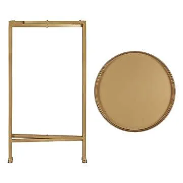 Kate and Laurel Celia Round Metal Foldable Accent Table with Tray Top, Gold