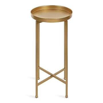Kate and Laurel Celia Round Metal Foldable Accent Table with Tray Top, Gold