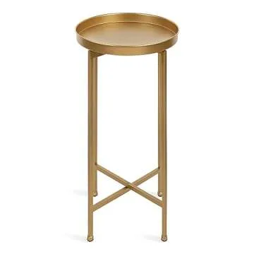 Kate and Laurel Celia Round Metal Foldable Accent Table with Tray Top, Gold
