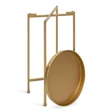 Kate and Laurel Celia Round Metal Foldable Accent Table with Tray Top, Gold
