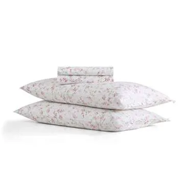 Shabby Chic® - Twin Sheets, Soft & Breathable Organic Cotton Bedding Set, Floral Home Decor with Ruffled Pillowcase (Ella Pink, Twin)