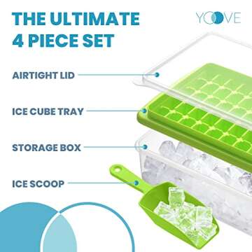 BPA Free Ice Cube Tray With Lid & Bin For Freezer With Cover, Container & Tong | No Spill Stackable ...