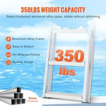 VEVOR Dock Ladder Flip Up 5 Steps, 350lbs Load Capacity, Aluminum Pontoon Boat Ladder with 4" Wide Step & Nonslip Mat,Swim Step Ladder for Ship/Lake/Pool/Marine Boarding