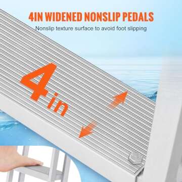 VEVOR Dock Ladder Flip Up 5 Steps, 350lbs Load Capacity, Aluminum Pontoon Boat Ladder with 4" Wide Step & Nonslip Mat,Swim Step Ladder for Ship/Lake/Pool/Marine Boarding