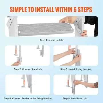 VEVOR Dock Ladder Flip Up 5 Steps, 350lbs Load Capacity, Aluminum Pontoon Boat Ladder with 4" Wide Step & Nonslip Mat,Swim Step Ladder for Ship/Lake/Pool/Marine Boarding