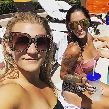 FEISEDY Women Sparkling Crystal Oversized Sunglasses Fashion