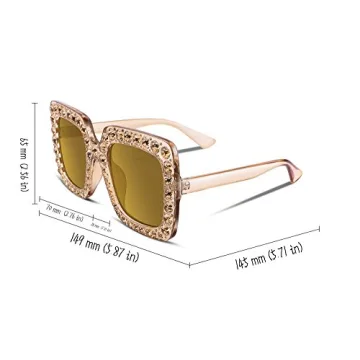 FEISEDY Women Sparkling Crystal Oversized Sunglasses Fashion