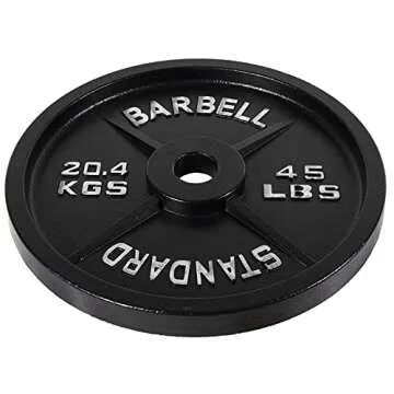 Fitvids Cast Iron Plate Weight Plate for Strength Training and Weightlifting, 2-Inch Center (Olympic), 45LB (Single)