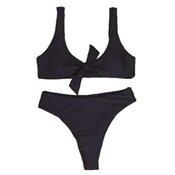 QINSEN Ladies Push up Padded Bandage High Waist Thong 2PCS Bikini Bathing Suit Black S