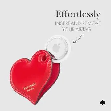 kate spade new york AirTag Charm Keychain - Heart-Shaped AirTag Holder with Luxe Gold Ring Clip for Bags, Luggage, Keys, and More - Classic Red