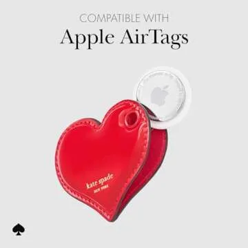 kate spade new york AirTag Charm Keychain - Heart-Shaped AirTag Holder with Luxe Gold Ring Clip for Bags, Luggage, Keys, and More - Classic Red