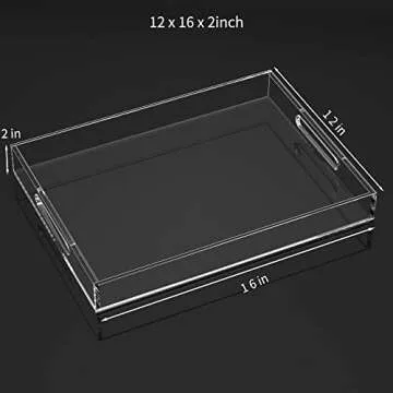 NIUBEE Clear Serving Tray 12x16 Inches -Spill Proof- Acrylic Decorative Tray Organiser for Ottoman C...