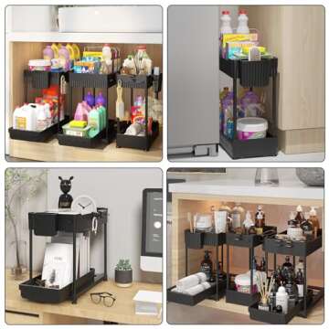Sevenblue 3 Pack Under Sink Organizer, 2-Tier Multi-Use Kitchen Bathroom Organizers and Storage with Sliding Drawer，Bathroom Cabinet Organizer (Black)