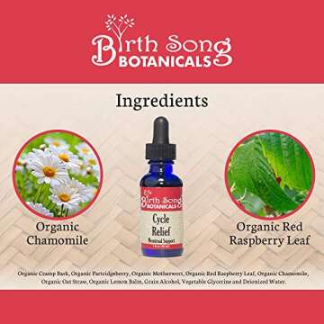 Birth Song Botanicals Menstrual Cramp Tincture, Herbal Period Supplement, Womans, All Natural, Plant Based, 1oz Bottle