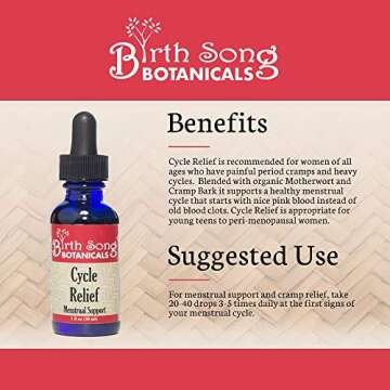 Birth Song Botanicals Menstrual Cramp Tincture, Herbal Period Supplement, Womans, All Natural, Plant Based, 1oz Bottle