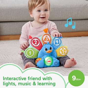 Fisher-Price Baby Learning Toy Linkimals Counting & Colors Peacock with Lights & Music for Infants A...
