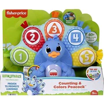 Fisher-Price Baby Learning Toy Linkimals Counting & Colors Peacock with Lights & Music for Infants Ages 9+ Months, Compatible Only with Linkimals Items