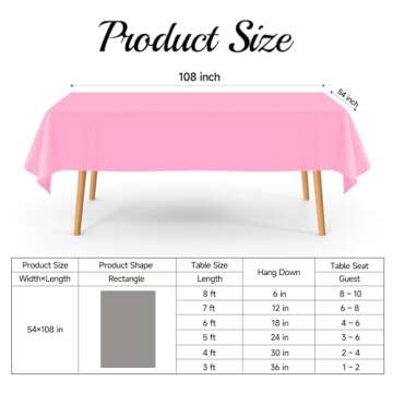 BEFANS 10 Pcs Plastic Tablecloth, 54 * 108 Inch Disposable Tablecloths for Rectangle Tables, Pink Table Cover for Christmas Party, Birthday Party, Wedding Decorations
