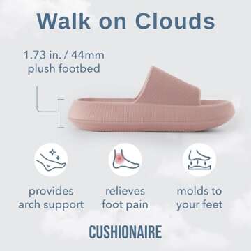 CUSHIONAIRE Feather Slides – Comfortable Cloud Cushion House Slippers for Women, Indoor Outdoor EVA Foam Foot Spa Shower Shoes, Non-Slip Arch Support, PINK 11