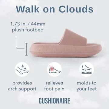 CUSHIONAIRE Feather Slides – Comfortable Cloud Cushion House Slippers for Women, Indoor Outdoor EVA Foam Foot Spa Shower Shoes, Non-Slip Arch Support, PINK 11