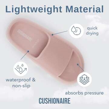 CUSHIONAIRE Feather Slides – Comfortable Cloud Cushion House Slippers for Women, Indoor Outdoor EVA Foam Foot Spa Shower Shoes, Non-Slip Arch Support, PINK 11