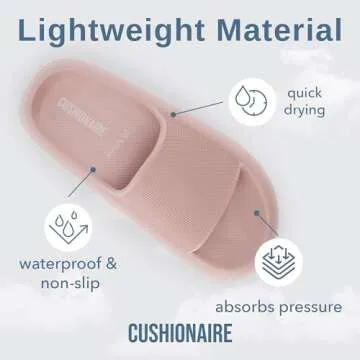 CUSHIONAIRE Feather Slides – Comfortable Cloud Cushion House Slippers for Women, Indoor Outdoor EVA Foam Foot Spa Shower Shoes, Non-Slip Arch Support, PINK 11
