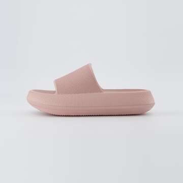 CUSHIONAIRE Feather Slides – Comfortable Cloud Cushion House Slippers for Women, Indoor Outdoor EVA Foam Foot Spa Shower Shoes, Non-Slip Arch Support, PINK 11