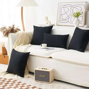 Home Brilliant Set of 2 Decorative Lined Linen Euro Shams Couch Throw Pillows Large Pillow Covers, 24x24 inch(60x60cm), Black