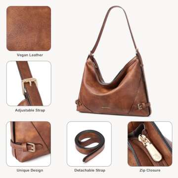 BOSTANTEN Women Purse and Handbag Vegan Leather Shoulder Hobo Bags with Multi Pockets and Removable Strap Browm 2024