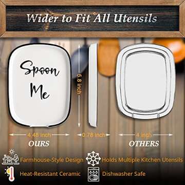 Ceramic Spoon Rest for Stove Top, Large Spoon Holder, Spoon Rest for Kitchen Counter, White Coffee Spoon Rest, Heat-Resistant Cooking Utensil Rest, Modern Farmhouse Kitchen Décor