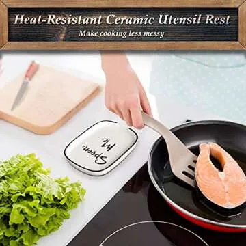 Ceramic Spoon Rest for Stove Top, Large Spoon Holder, Spoon Rest for Kitchen Counter, White Coffee Spoon Rest, Heat-Resistant Cooking Utensil Rest, Modern Farmhouse Kitchen Décor