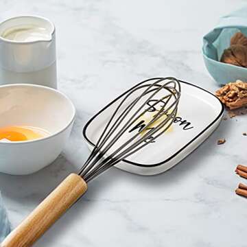 Ceramic Spoon Rest for Stove Top, Large Spoon Holder, Spoon Rest for Kitchen Counter, White Coffee Spoon Rest, Heat-Resistant Cooking Utensil Rest, Modern Farmhouse Kitchen Décor