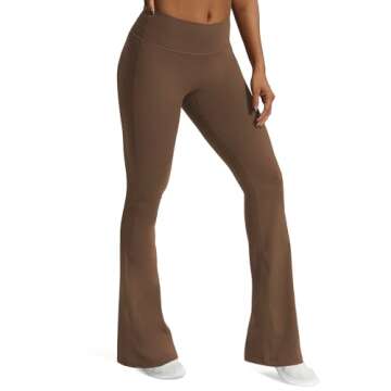 Aoxjox Flare Leggings for Women Trinity Tummy Control High Waisted Wide Leg Yoga Pants 33" (Fudge Coffee, Medium)
