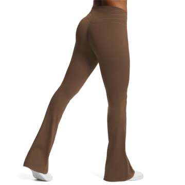 Aoxjox Flare Leggings for Women Trinity Tummy Control High Waisted Wide Leg Yoga Pants 33" (Fudge Coffee, Medium)