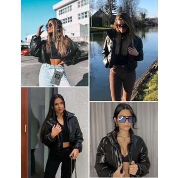 Ailoqing Faux Leather Puffer Jacket for Women - Warm & Stylish