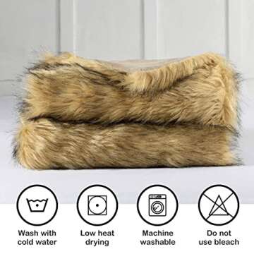Luxury Plush Faux Fur Throw Blanket, Long Pile Golden Yellow with Black Tipped Blanket, Super Warm, Fuzzy, Elegant, Fluffy Decoration Blanket Scarf for Sofa, Armchair, Couch and Bed, 60''x 80''