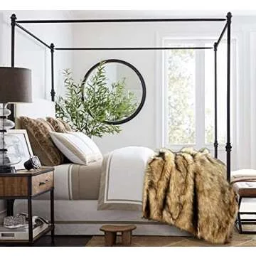 Luxury Plush Faux Fur Throw Blanket, Long Pile Golden Yellow with Black Tipped Blanket, Super Warm, Fuzzy, Elegant, Fluffy Decoration Blanket Scarf for Sofa, Armchair, Couch and Bed, 60''x 80''