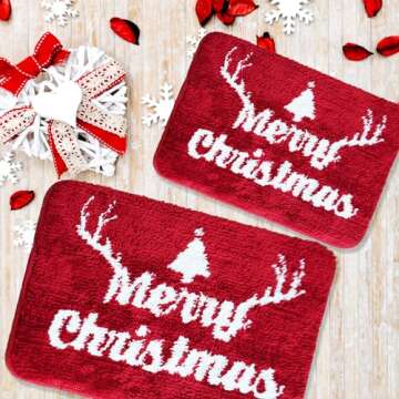 BOANKODU Christmas Bathroom Rugs Extra Soft Bath Mat, Ultra Absorbent Christmas Bathroom Rug, Bathroom Mat with Non-Slip Bottom (32x20 inch + 24x16 Inch)