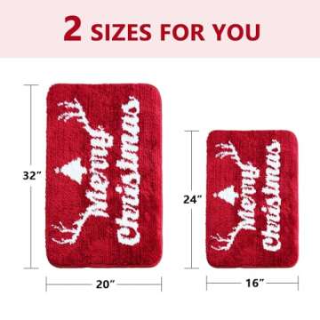 BOANKODU Christmas Bathroom Rugs Extra Soft Bath Mat, Ultra Absorbent Christmas Bathroom Rug, Bathroom Mat with Non-Slip Bottom (32x20 inch + 24x16 Inch)