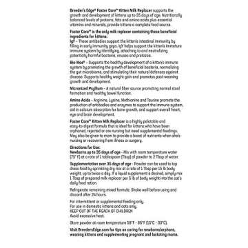 Breeder's Edge Foster Care Feline - Powdered Milk Replacer - for Kittens & Cats - 4.5 LB