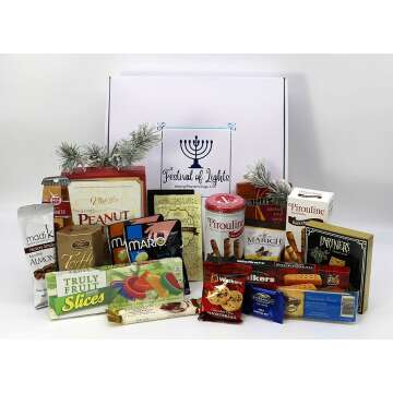 Gift Basket Village Festival of Lights Hanukkah Gift Basket - Large 9lb Treats for Friends & Family