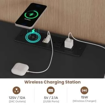 ADORNEVE LED Nightstand with Wireless Charging & Storage