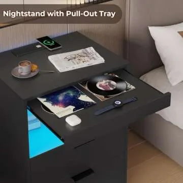 ADORNEVE LED Nightstand with Wireless Charging & Storage