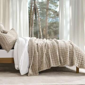 RECYCO Luxury Velvet Quilt Set King Size Bedding Sets, Ultra Soft Velvet Comforter Set, Lightweight ...